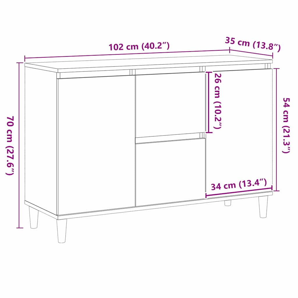 vidaXL Sideboard with Drawer Black 102 x 35 x 60 cm Engineered wood