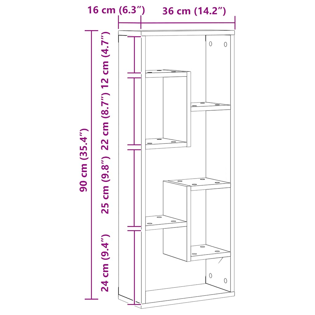 vidaXL Wall Shelf Old Wood 36x16x90 cm Engineered Wood