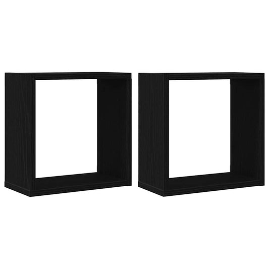 vidaXL Wall Cube Shelves 2 pcs Black Oak 30x15x30 cm Engineered Wood
