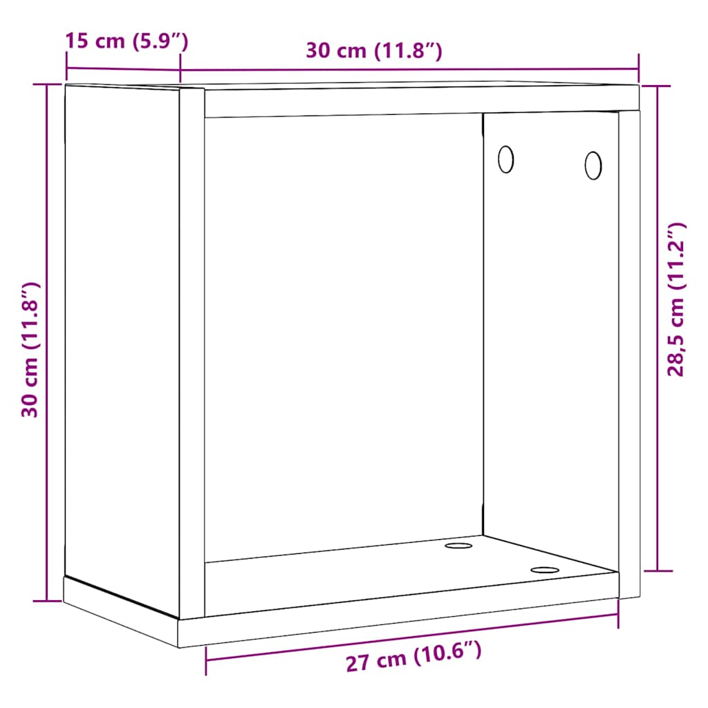vidaXL Wall Cube Shelves 2 pcs Black Oak 30x15x30 cm Engineered Wood