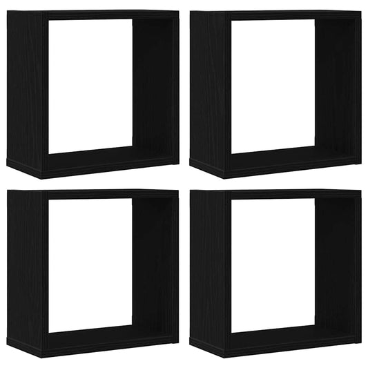 vidaXL Wall Cube Shelves 4 pcs Black Oak 30x15x30 cm Engineered Wood