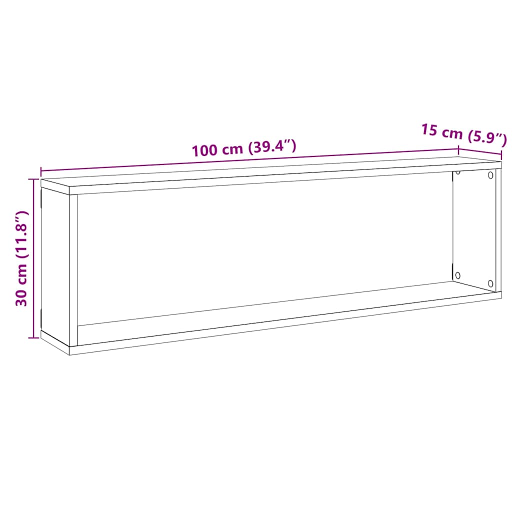 vidaXL Wall Cube Shelves 2 pcs Black Oak 100x15x30 cm Engineered Wood