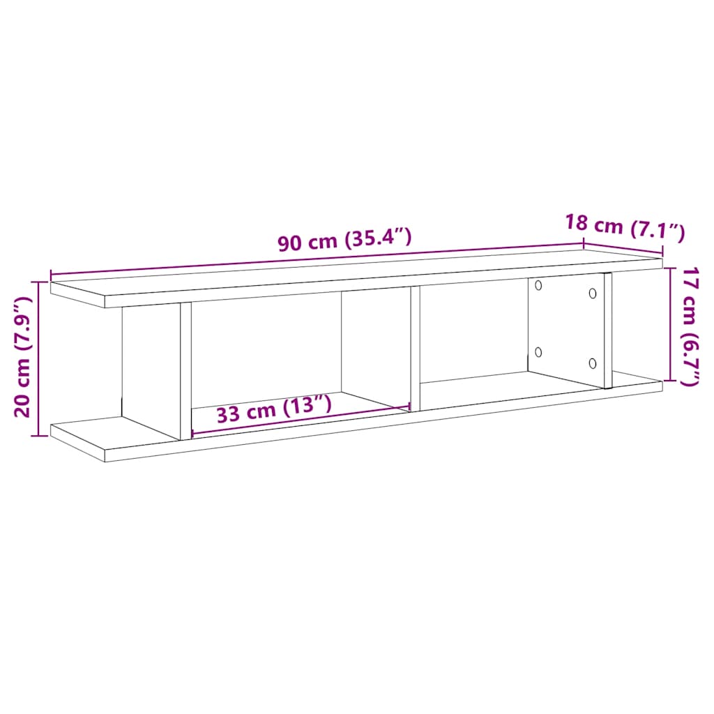 vidaXL Wall Shelves 2 pcs Black Oak 90x18x20 cm Engineered Wood