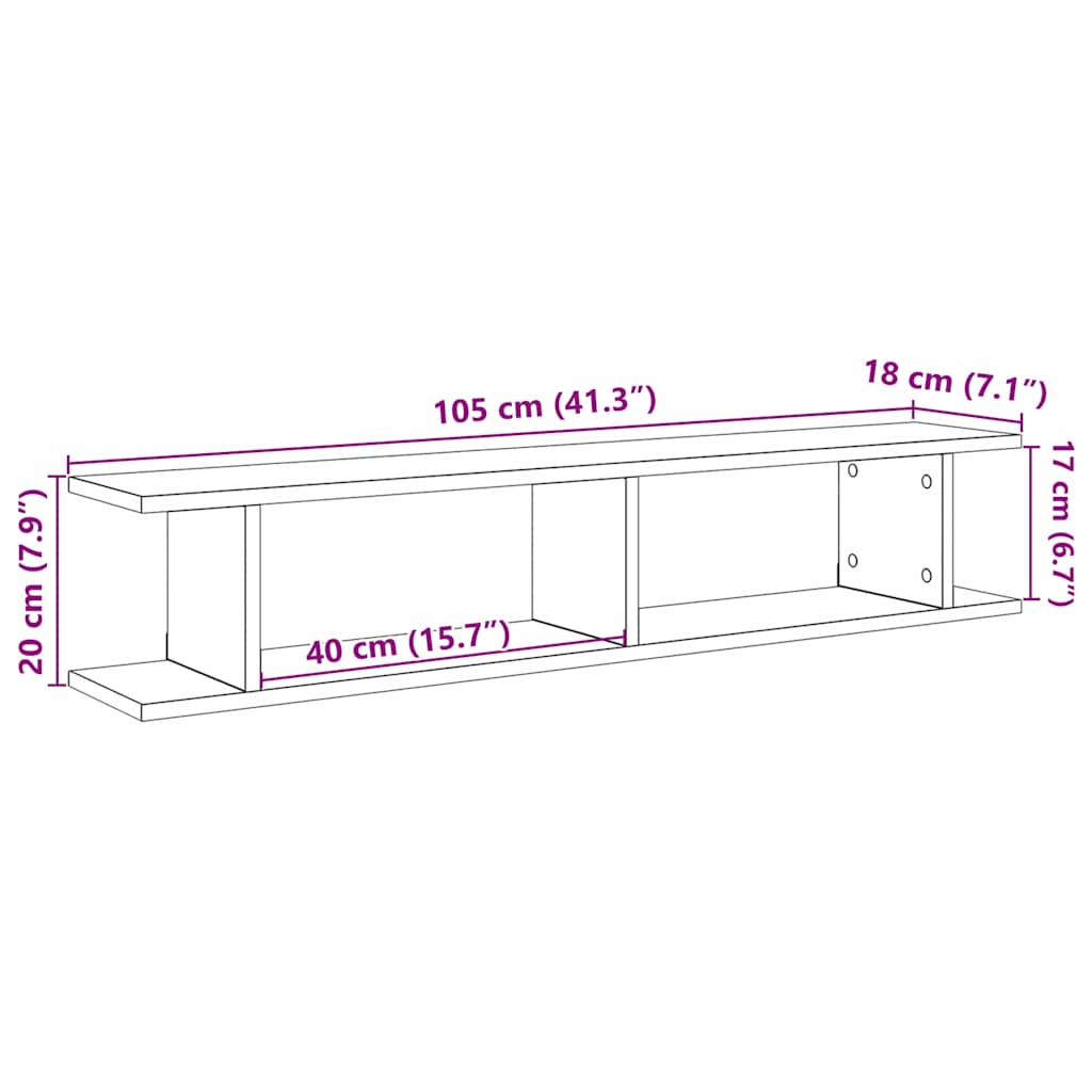 vidaXL Wall Shelves 2 pcs Black Oak 105x18x20 cm Engineered Wood