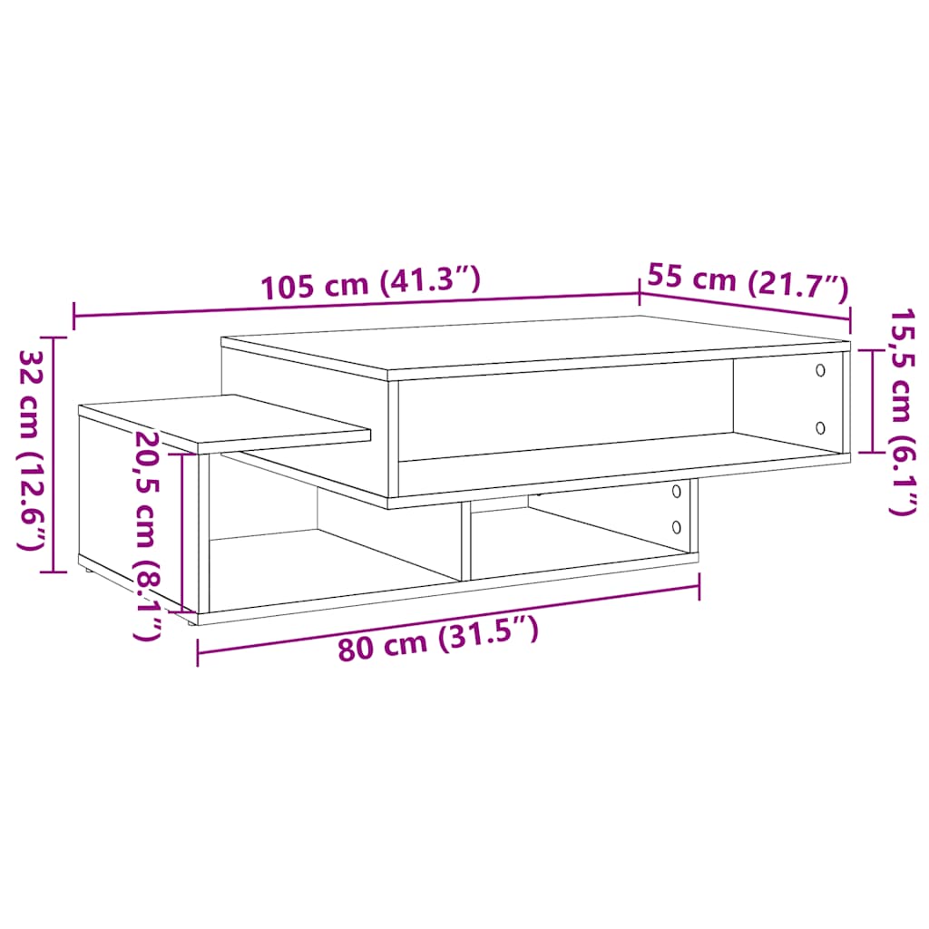 vidaXL Coffee Table Black Oak 105x55x32 cm Engineered Wood