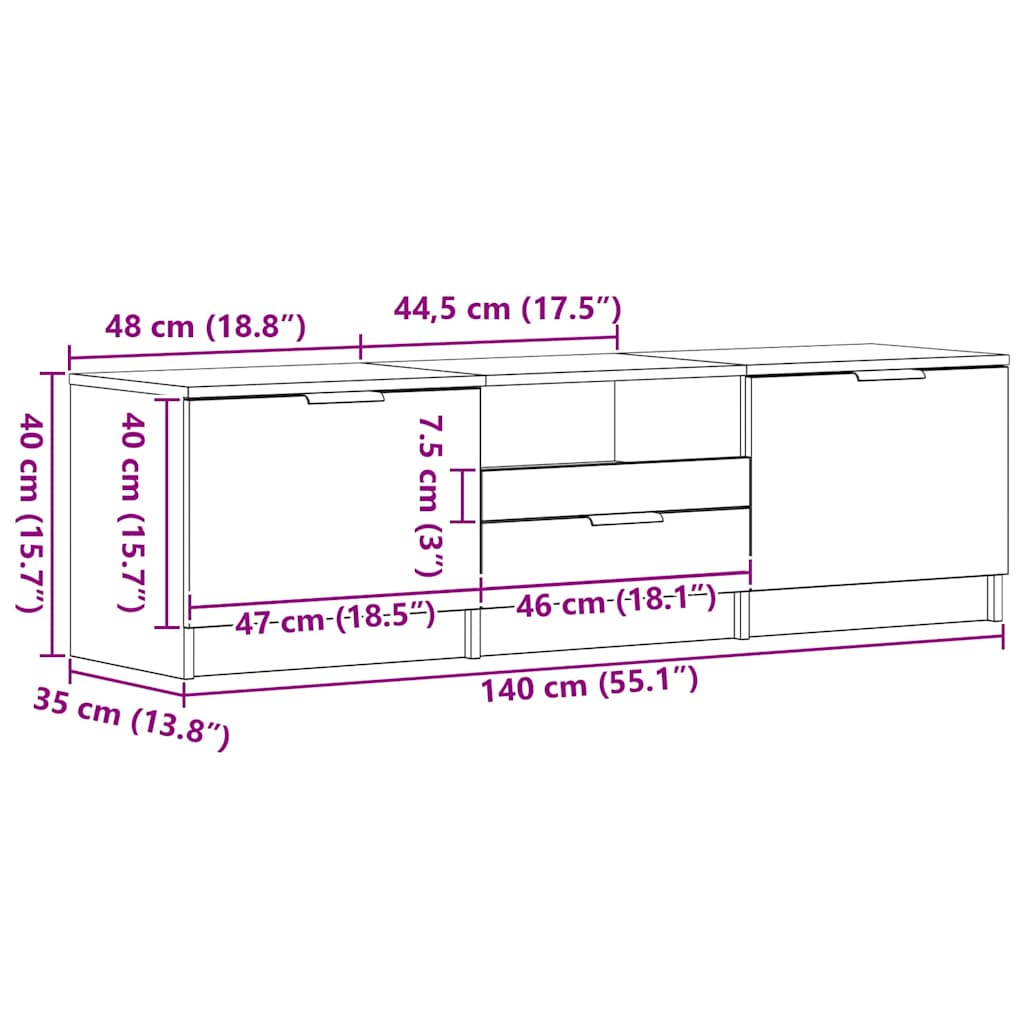 vidaXL TV Cabinet with Drawer 140 x 35 x 40 cm Engineered Wood