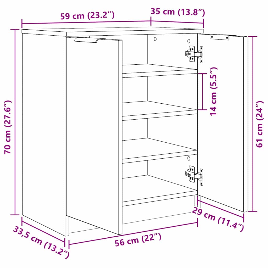 vidaXL Shoe Cabinet Black Oak 59 x 35 x 70 cm Engineered Wood