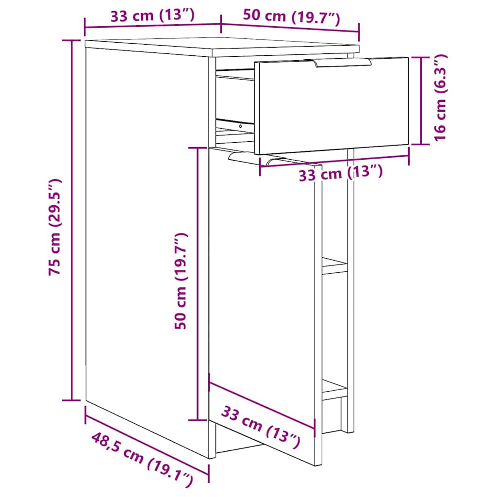 vidaXL Office Cabinet Black Oak 33 x 50 x 75 cm Engineered Wood