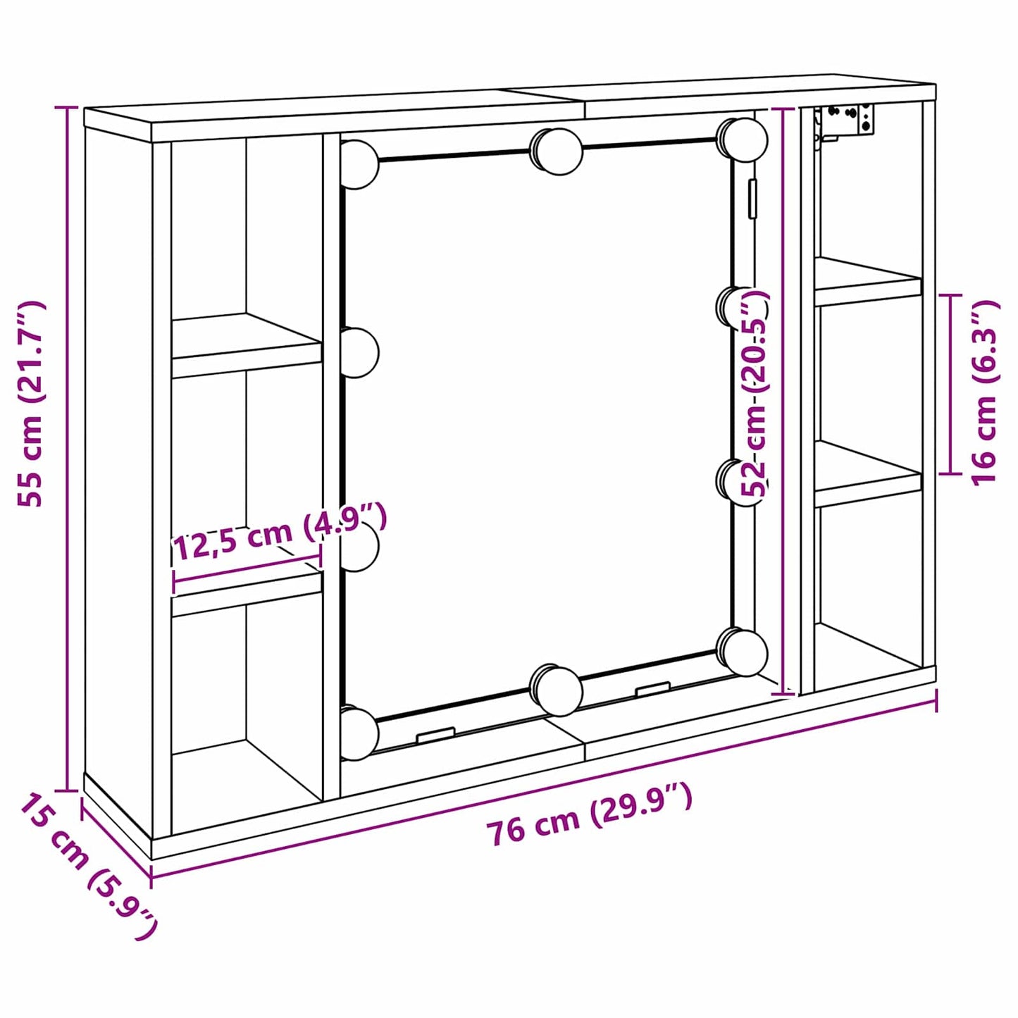 vidaXL Mirror Cabinet Black Oak 76 x 15 x 55 cm Engineered Wood