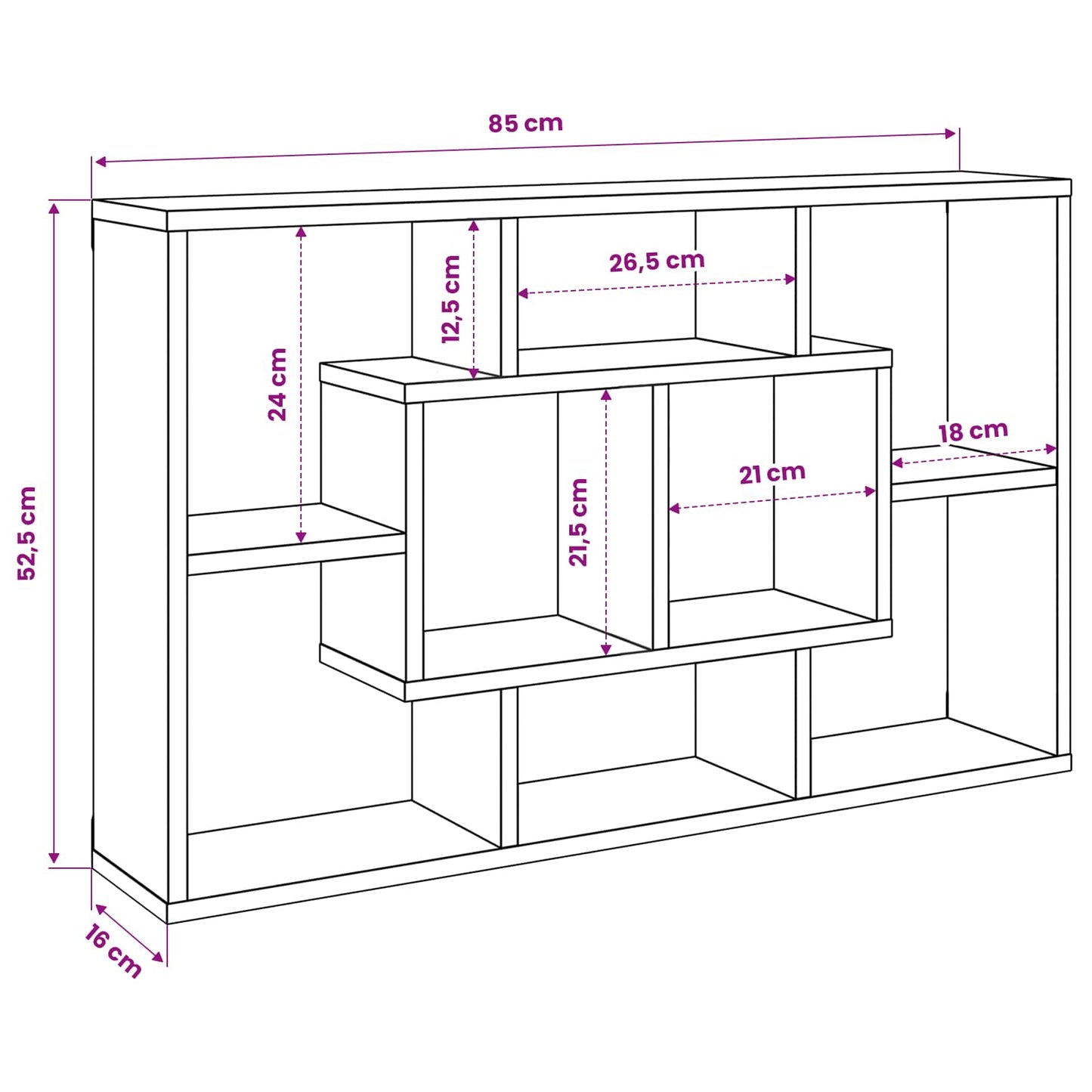 vidaXL Wall Shelf Black Oak 85 x 16 x 52.5 cm Engineered Wood