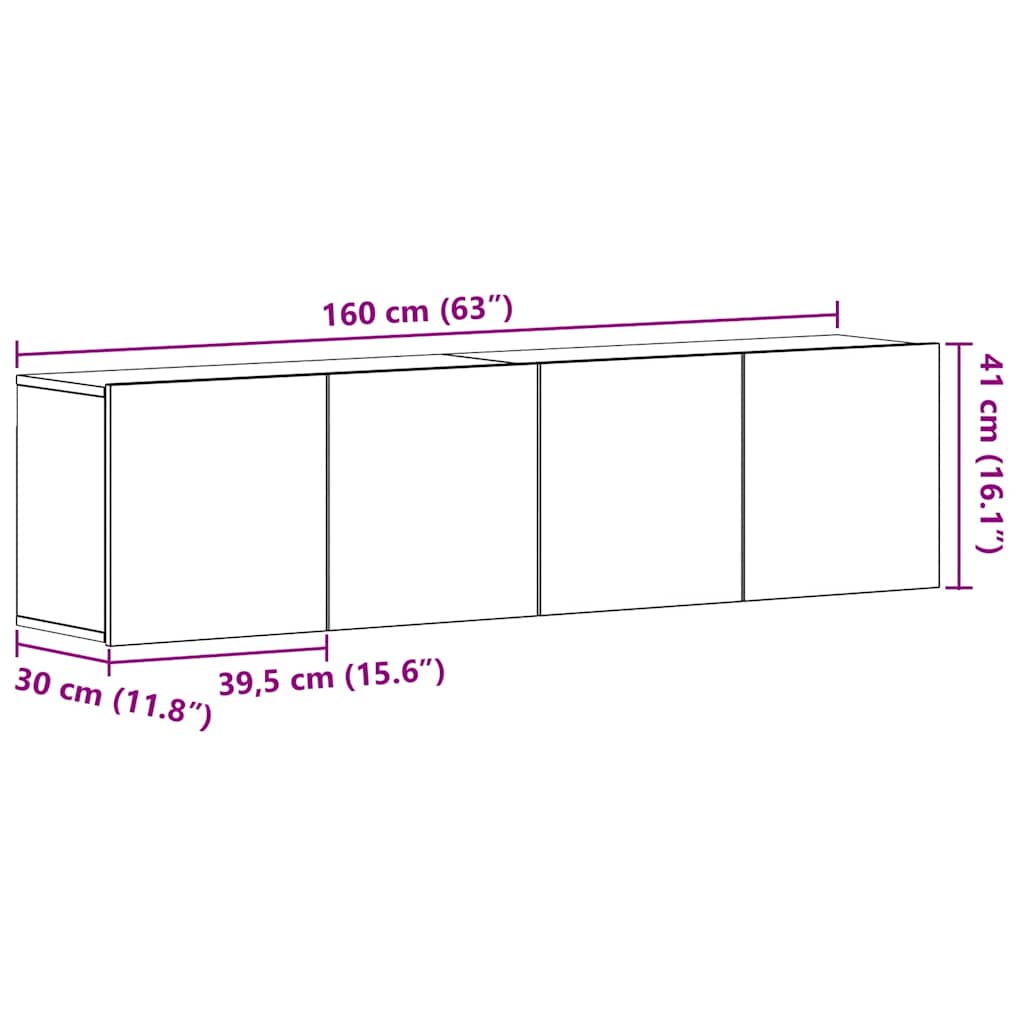 vidaXL TV Cabinets 2 pcs Black Oak 160x30x41 cm Engineered Wood