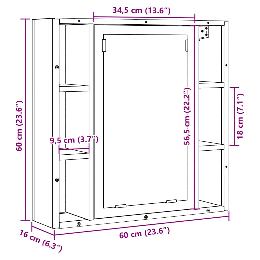 vidaXL Bathroom Mirror Cabinet Artisan Oak 60x16x60 cm Engineered Wood