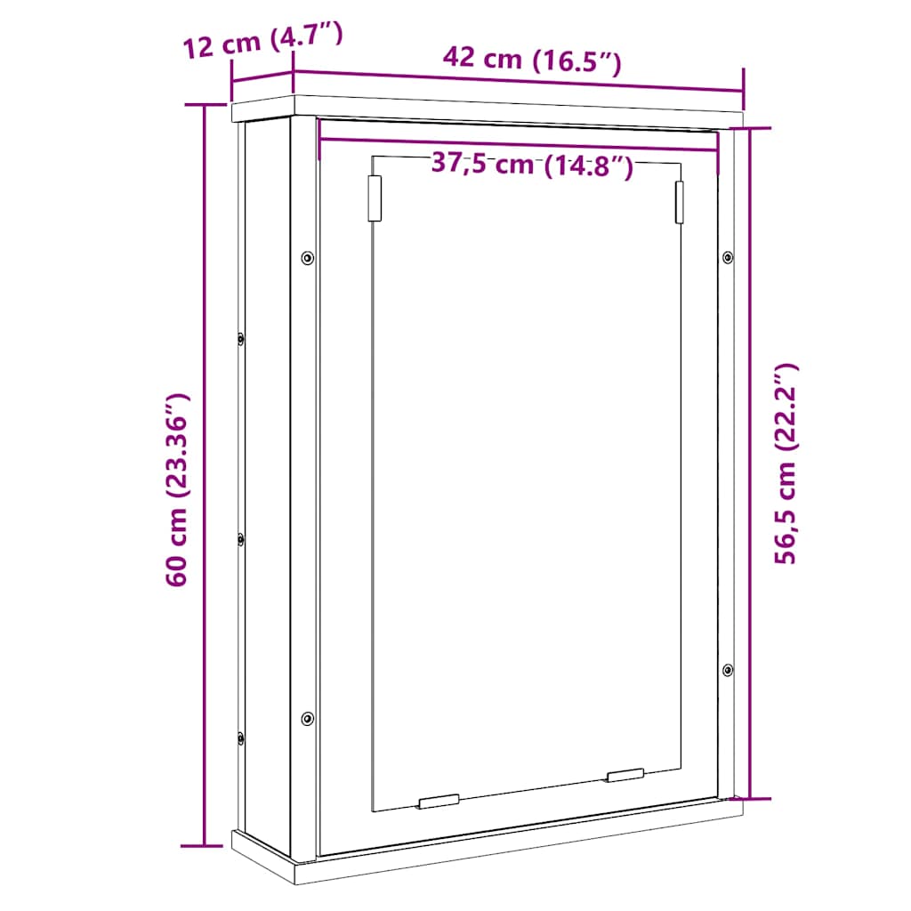 vidaXL Bathroom Mirror Cabinet Old Wood 42x12x60 cm Engineered Wood