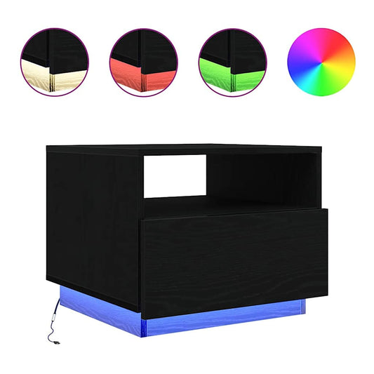 vidaXL Coffee Table with LED Lights Black Oak 50x49x40 cm