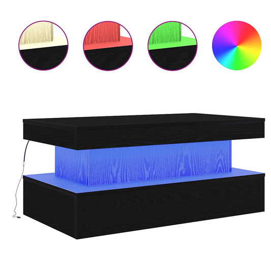 vidaXL Coffee Table with LED Lights Black Oak 90x50x40 cm