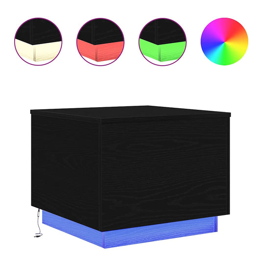 vidaXL Coffee Table with LED Lights Black Oak 50x50x40 cm