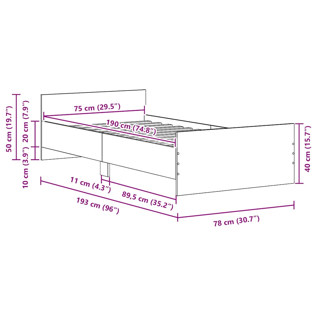 vidaXL Bed Frame without Mattress Black Oak 75x190 cm Engineered Wood