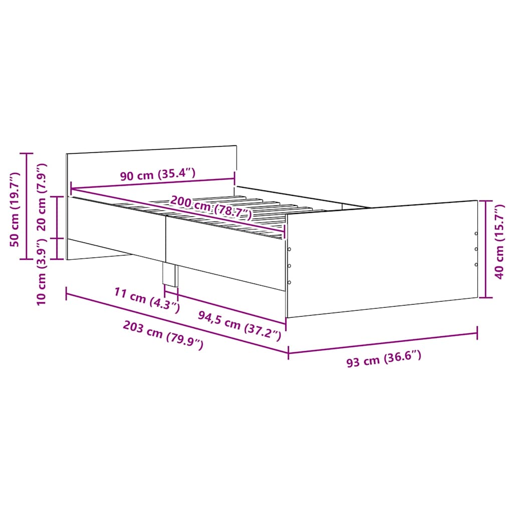 vidaXL Bed Frame without Mattress Black Oak 90x200 cm Engineered Wood