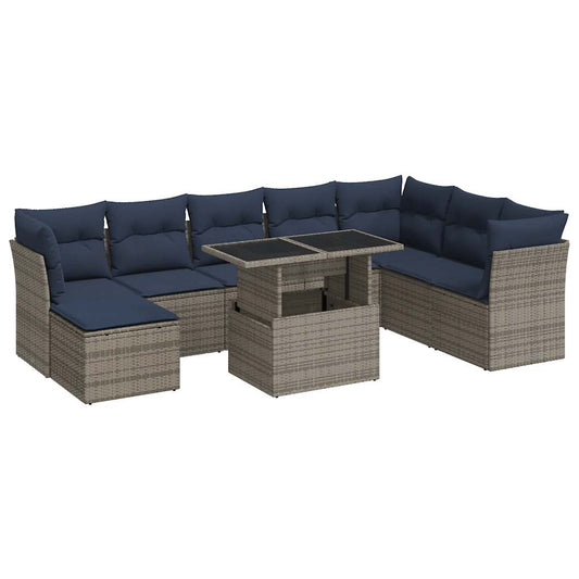 vidaXL 9 Piece Garden Sofa Set with Cushions Grey Poly Rattan Acacia