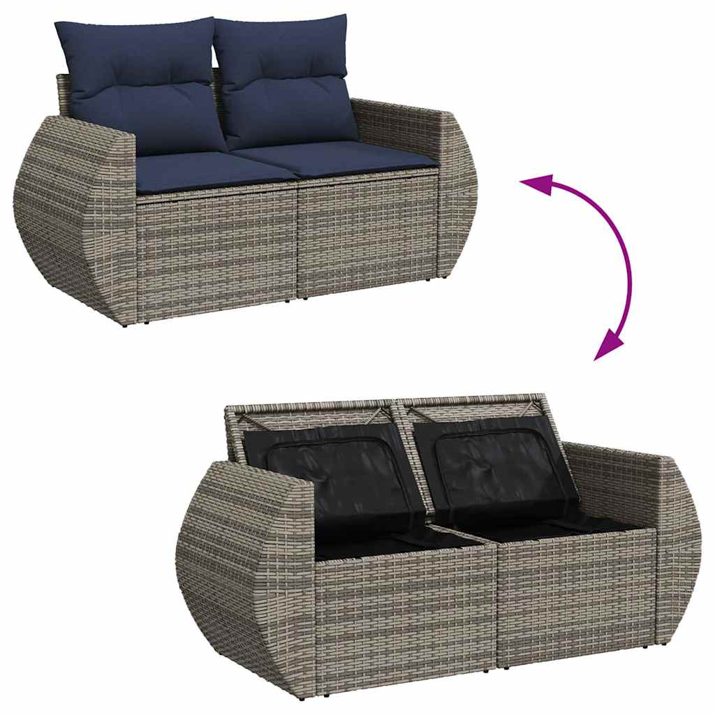 vidaXL 8 Piece Garden Sofa Set with Cushions Grey Poly Rattan Acacia