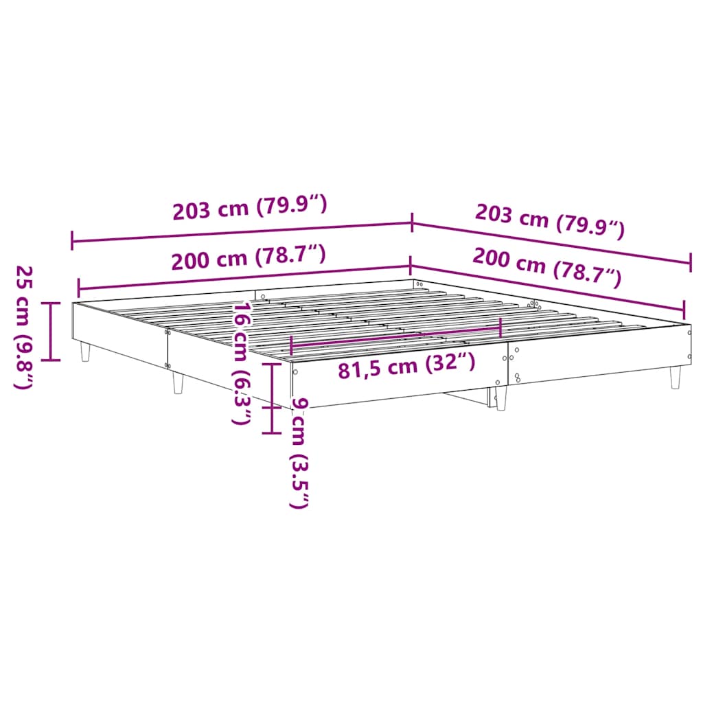 vidaXL Bed Frame No Mattress Black 200x200 cm Engineered Wood