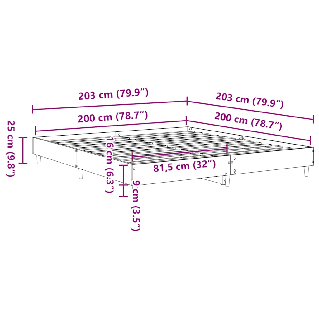 vidaXL Bed Frame No Mattress Smoked Oak 200x200 cm Engineered Wood