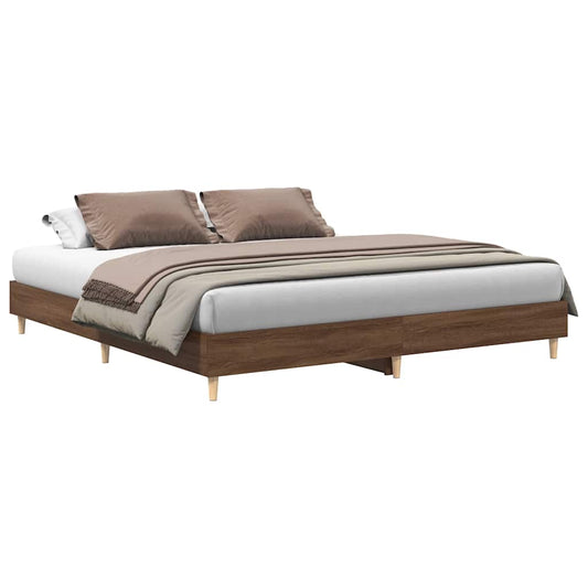 vidaXL Bed Frame | Brown Oak | Engineered Wood, Solid Eucalyptus Wood | Double