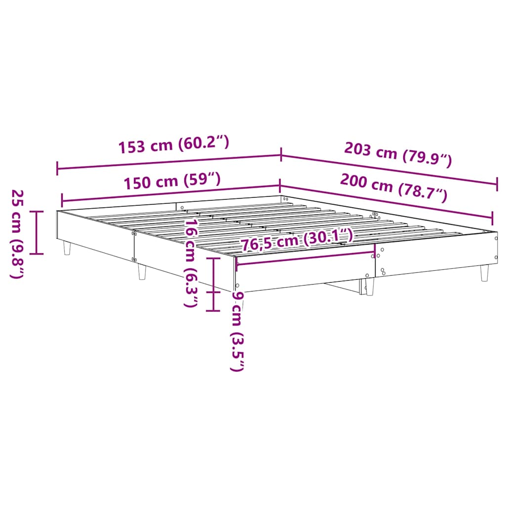 vidaXL Bed Frame No Mattress Concrete Grey 150x200 cm King Size Engineered Wood