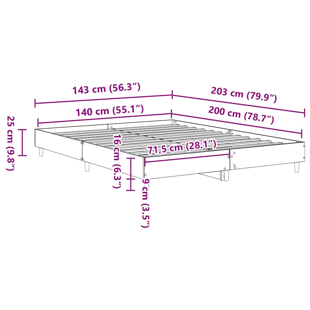 vidaXL Bed Frame No Mattress Smoked Oak 140x200 cm Engineered Wood