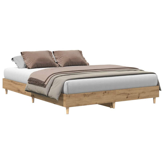 vidaXL Bed Frame | Artisan Oak | Engineered Wood, Solid Eucalyptus Wood | Double