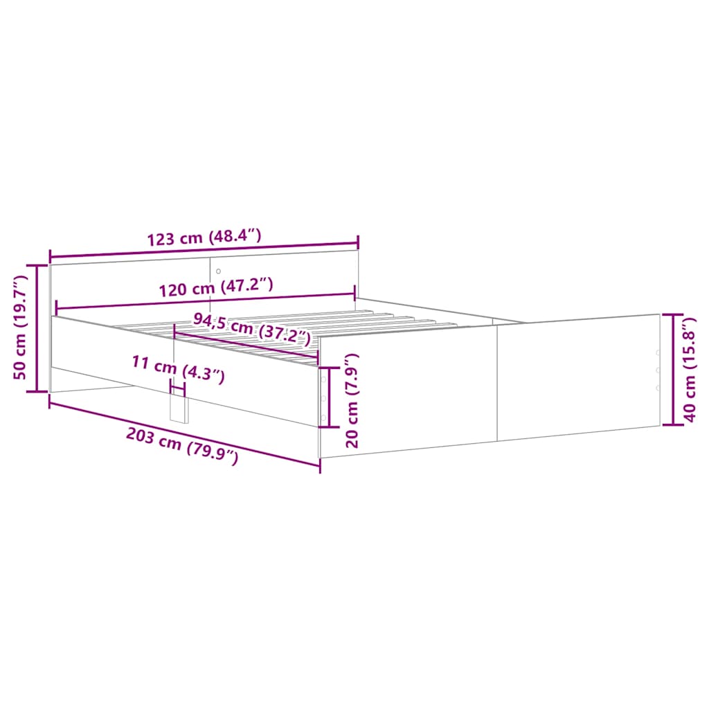 vidaXL Bed Frame without Mattress Old Wood 120x200cm Engineered Wood