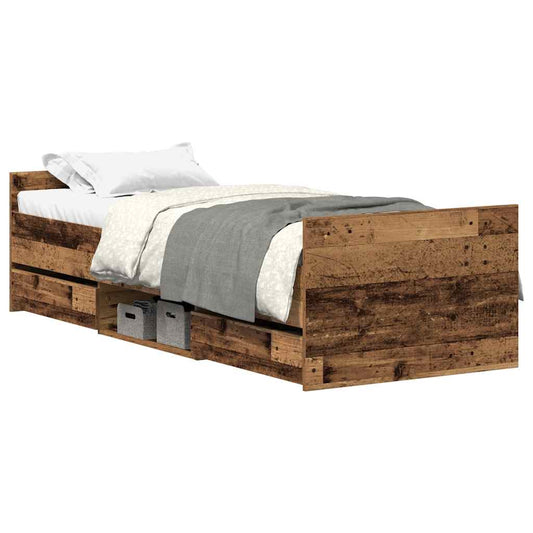 vidaXL Bed Frame | Old Wood | Engineered Wood, Solid Pinewood | Single