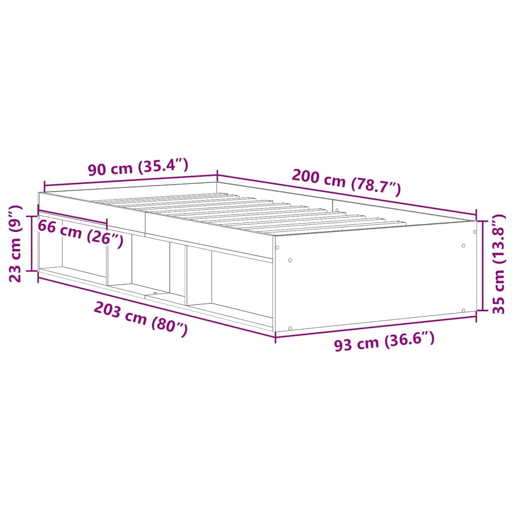 vidaXL Bed Frame without Mattress Artisan Oak 90x200cm Engineered Wood
