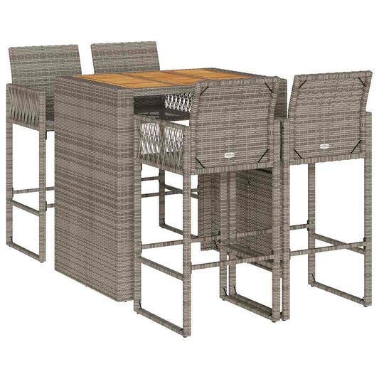 vidaXL 5 Piece Garden Bar Set without Cushions Grey Poly Rattan Acacia