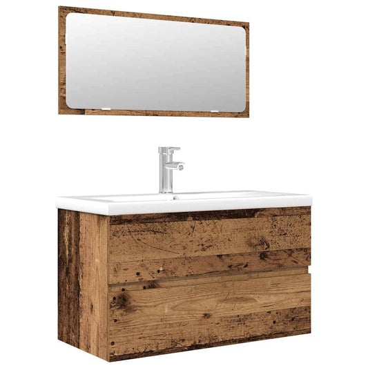 vidaXL Bathroom Furniture Set | Old wood, White | Engineered wood, Ceramic
