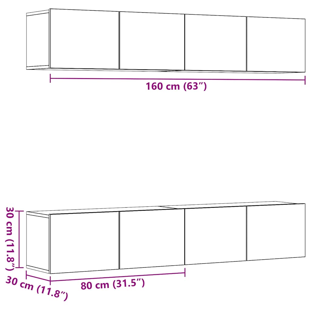 vidaXL TV Cabinet | Set of 4 | Old Wood | Engineered Wood