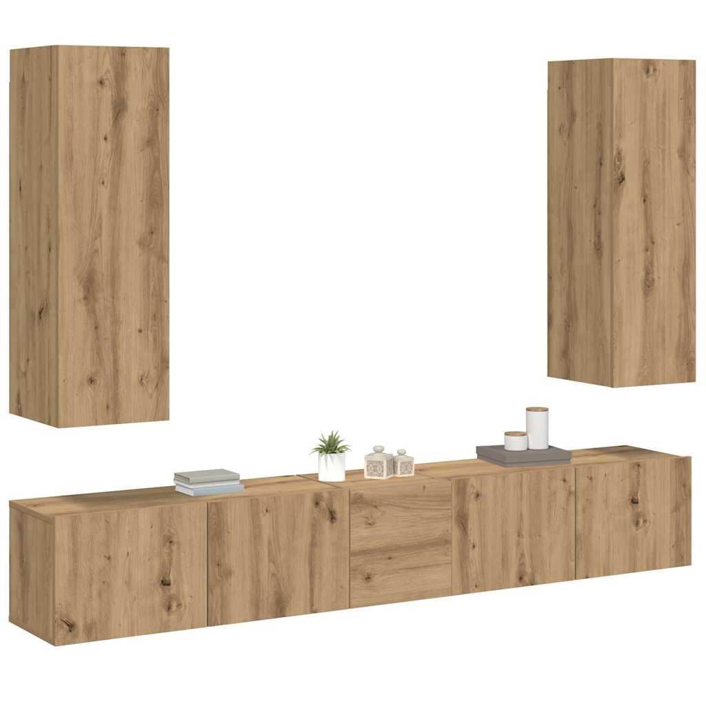 vidaXL 5 Piece Wall-mounted TV Cabinet Set Artisan Oak Engineered Wood