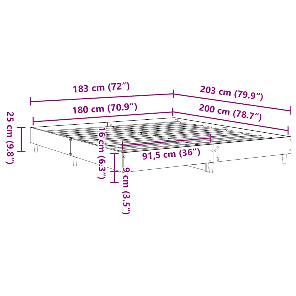 vidaXL Bed Frame without Mattress Grey Sonoma 180x200cm Engineered Wood