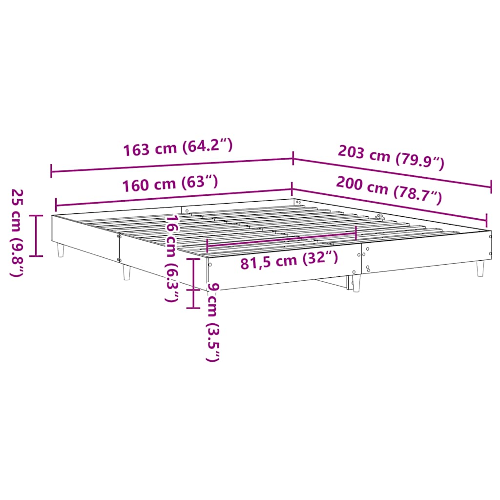 vidaXL Bed Frame | Old wood | Engineered wood, solid pinewood, plywood | Double