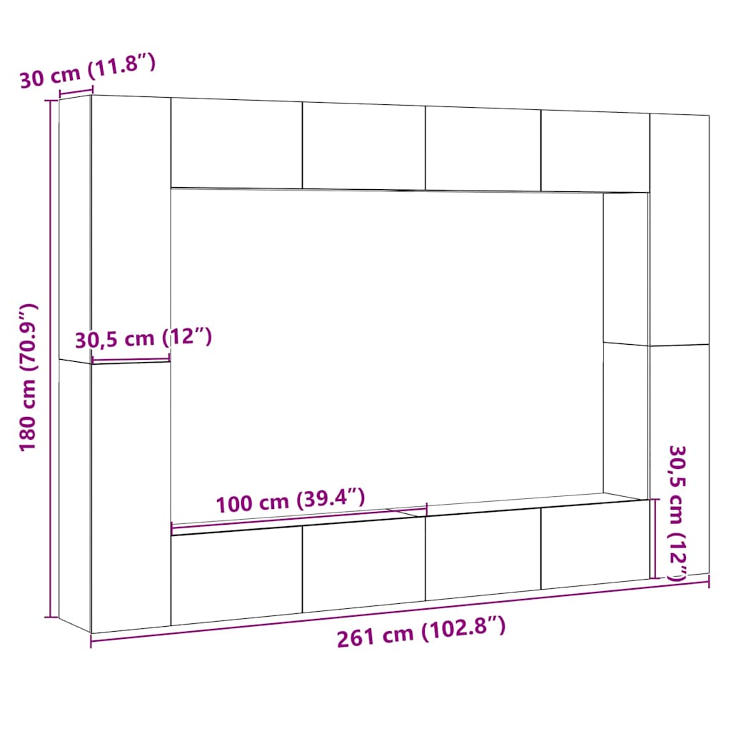 vidaXL 8 Piece Wall-mounted TV Cabinet Set Artisan Oak Engineered Wood