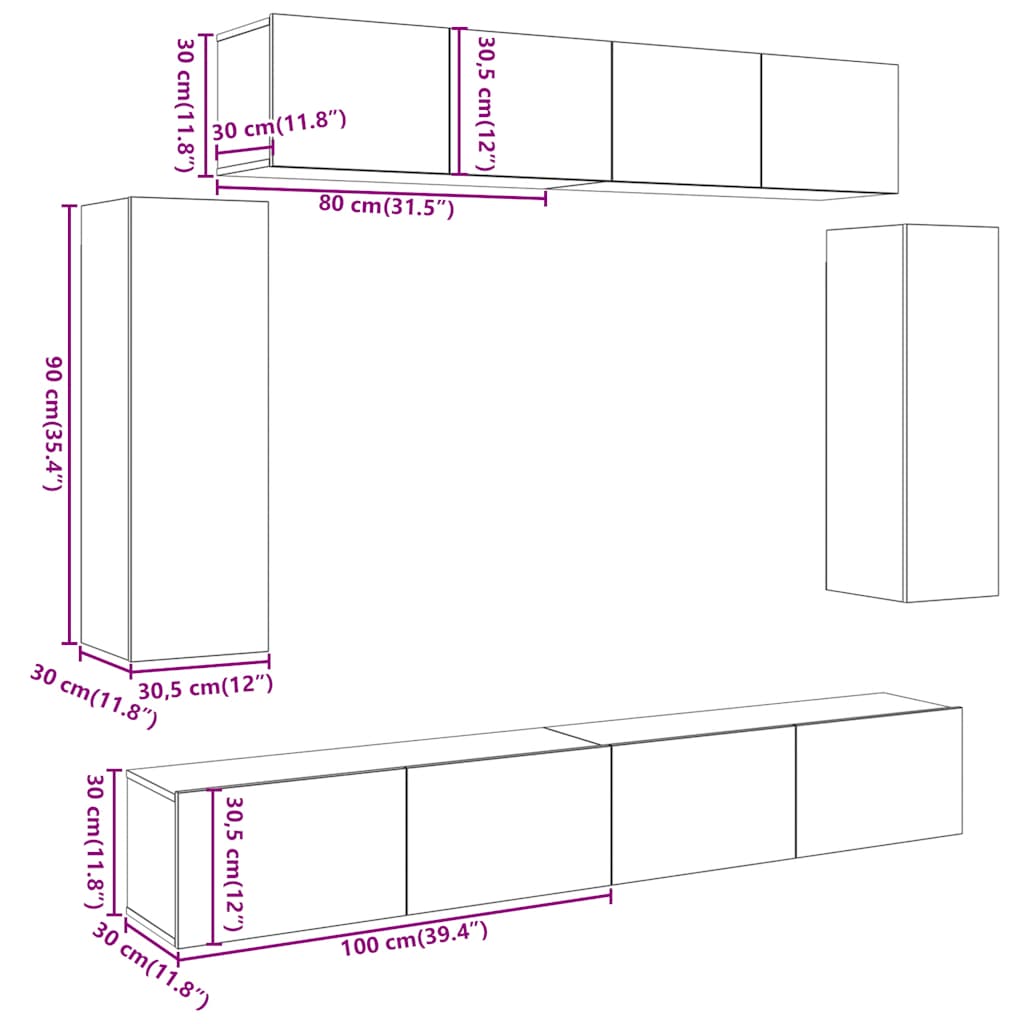 vidaXL 6 Piece TV Cabinet Set Wall-mounted Artisan Oak Engineered Wood