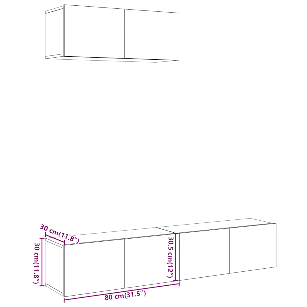 vidaXL 3 Piece TV Cabinet Set Wall-mounted Old Wood Engineered Wood