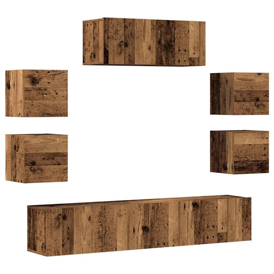 vidaXL 7 Piece TV Cabinet Set Wall-mounted Old Wood Engineered Wood