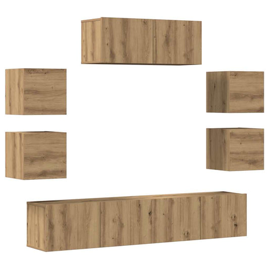 vidaXL 7 Piece TV Cabinet Set Wall-mounted Artisan Oak Engineered Wood