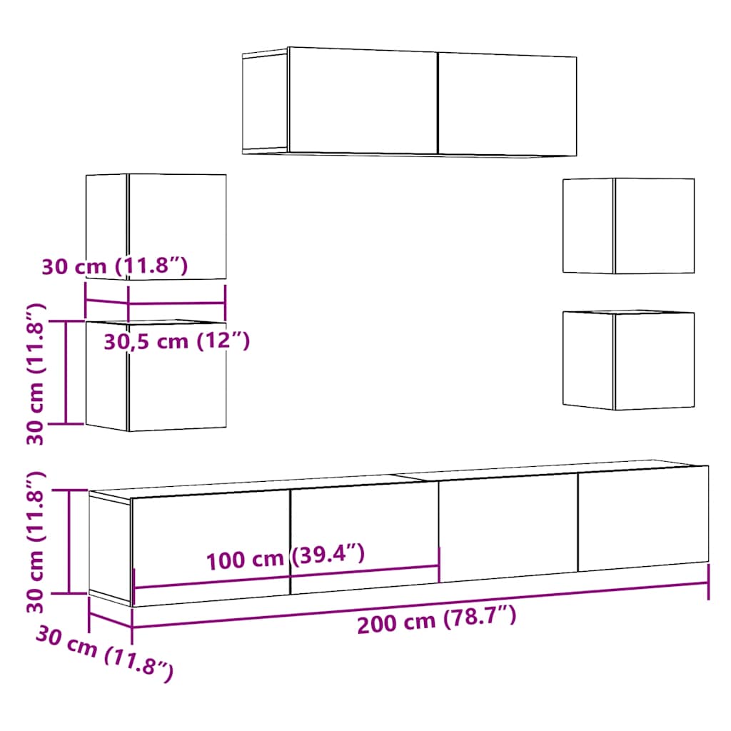 vidaXL 7 Piece TV Cabinet Set Wall-mounted Old Wood Engineered Wood