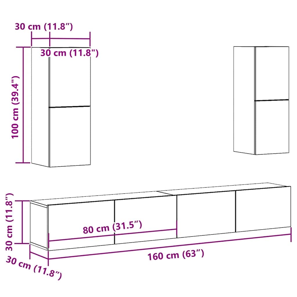 vidaXL 4 Piece TV Cabinet Set Wall-mounted Old Wood Engineered Wood