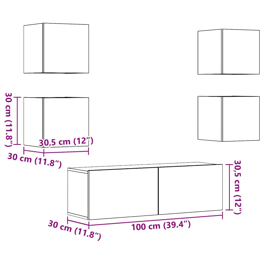 vidaXL 5 Piece TV Cabinet Set Wall-mounted Artisan Oak Engineered Wood