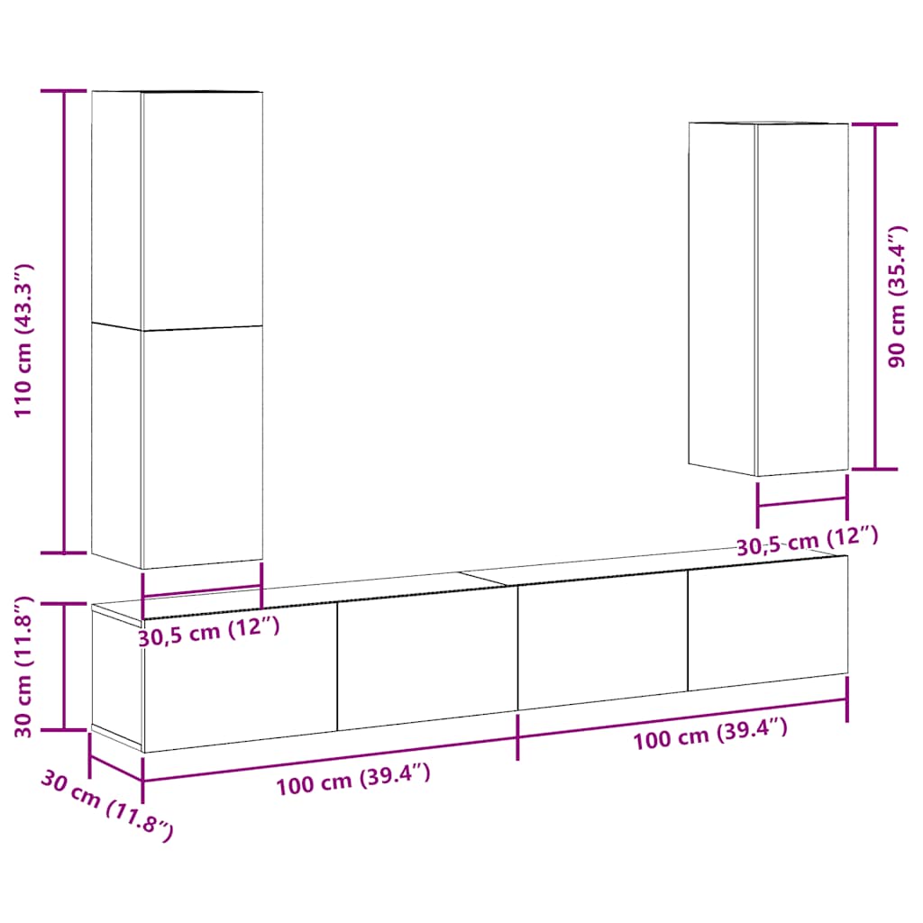 vidaXL 4 Piece TV Cabinet Set Wall-mounted Old Wood Engineered Wood