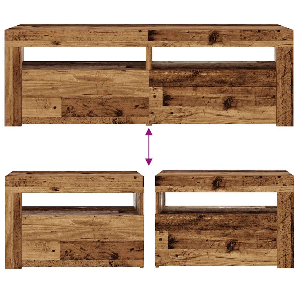 vidaXL Bedside Cabinets 2 pcs with LEDs Old Wood 60x35x40 cm