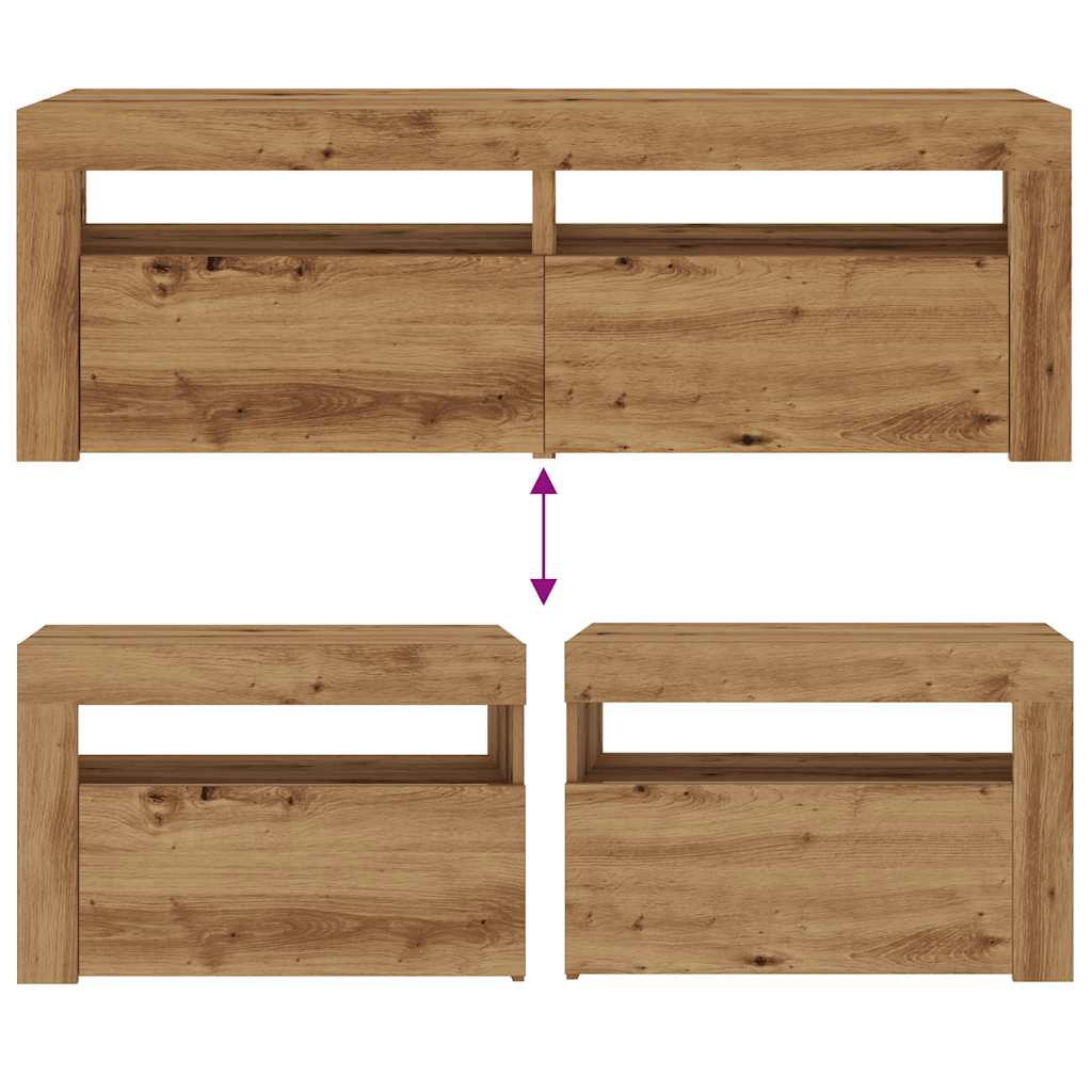 vidaXL Bedside Cabinets 2 pcs with LEDs Artisan Oak 60x35x40 cm